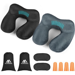 Надувна подушка для шиї Flintronic, ергономічна підголовник з велюровим чохлом, для подорожей та кемпінгу (темно-сірий)