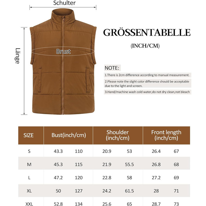 Легка степкова жилетка Daen Weste з коміром-стійкою, без рукавів, для осені/зими/міжсезоння, для активного відпочинку, S-XXL (Коричневий, L)