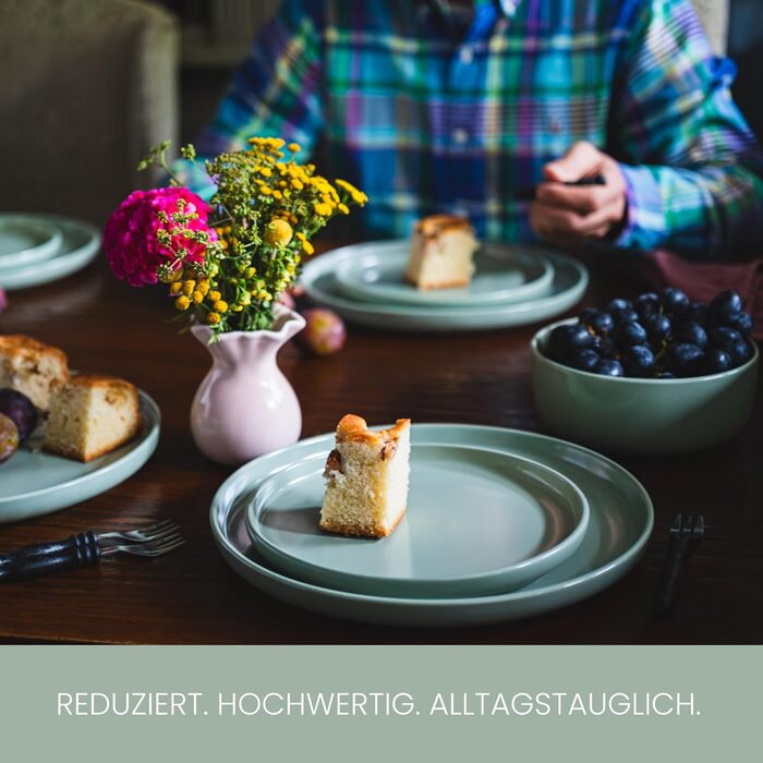 Набір посуду Feinsteinzeug на 6 осіб (18 предметів) — міцний, стійкий до подряпин, бежевий глянцевий | Столовий посуд, тарілки, миски — Magnetiks (Misty Mint, 18 предметів)