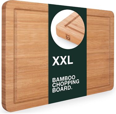 Blumtal Bamboo Cutting Board Wood made from 100% Bamboo XXL - 2cm thick wood board antibacterial - solid cutting board with juice groove - wooden cutting board 45x30x2cm - alternative to plastic cutting board
