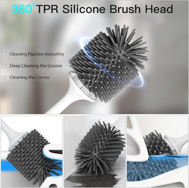 Силіконова щітка для унітазу EWEIMA з швидковисихним тримачем та захистом від протікання, біла