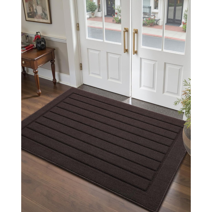 Килимок для дому COLOR&GEOMETRY 44x76 см - машинне прання, антиковзаюча, вбираюча бруд, мінімалістичний дизайн, для входу, порогу та коридору (Коричневий)