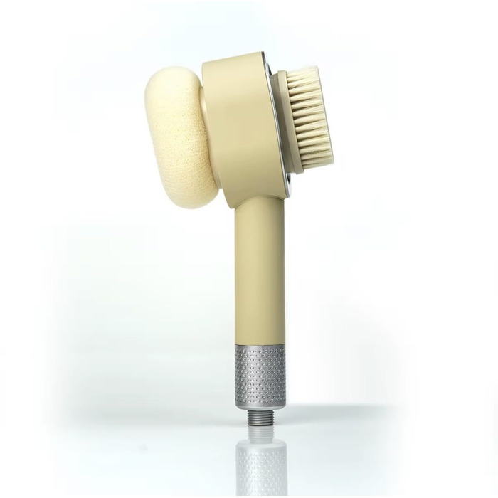 Набір для душу з фільтром та щітками: лійка високого тиску з активованим вугіллям, бежевий - видаляє хлор, вапняний наліт та бактерії, економічна