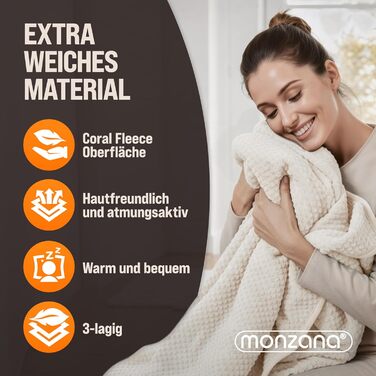 Електрична ковдра Monzana® з таймером, 160x140 см, Coral Fleece, 2x60W, захист від перегріву, пральна, бежева
