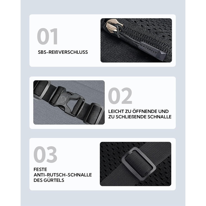 Вотерфлай: Поясна сумка на пояс для чоловіків та жінок. Спортивна сумка-чохол на стегно, ідеальна для подорожей, прогулянок з собакою та активного відпочинку на природі. Чорна, з регульованим ремінцем.