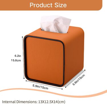 Скринниця для серветок GORESE, шкіряна, квадратна, 15x15x15.8 см, помаранчевий колір
