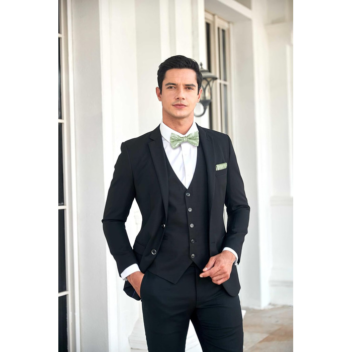 HISDERN Комплект краватки з візерунком пава, нагрудного хустинки та краваткових затискачів для чоловіків. Ідеально підходить для весілля, свят, Різдва, Хелловіну. Колір: салатовий.