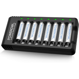 Зарядний пристрій Powerowl для акумуляторів AAA/AA з 8 слотами, 8 шт. акумуляторів AAA 1000mAh, Micro-USB, універсальний заряд для NI-MH/NI-CD акумуляторів
