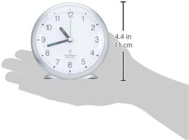 TFA Dostmann Analog Radio Clock, 60.1506, quiet sweep movement, loud alarm, easy-to-read digits, with radio clock function, bedroom clock, office/home office, with snooze function, illuminated, tall, silver