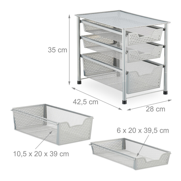 Relaxdays Drawer Unit with 3 Basket Pull-outs
