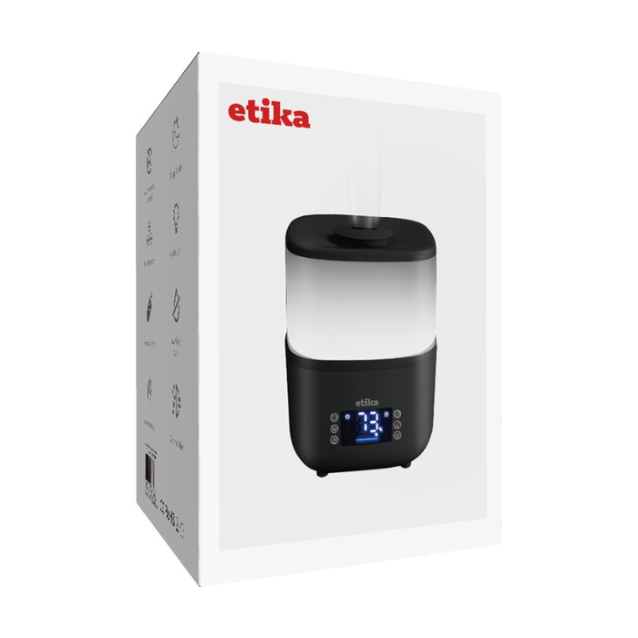 Ультразвуковий зволожувач повітря Etika, чорний, 400 мл/год, 4 л, з функціями ароматерапії та іонізації