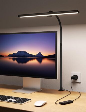 LED лампа для столу Kary з регулюванням яскравості, 40см, 12W, для офісу, роботи, читання, захисту очей, дітей, 5 рівнів регулювання, 5 кольорів, таймер 60 хв, білий + металева клямка