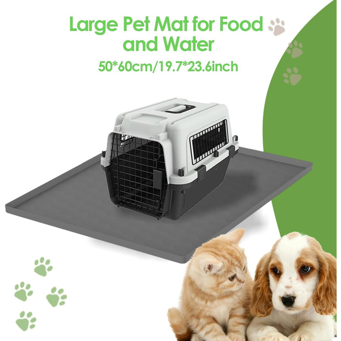 Килимок для годування собак, вологостійкий килимок під миску для тварин, великий силіконовий килимок 50 x 60 см з бортиком, захист від бруду, килимок для цуценят