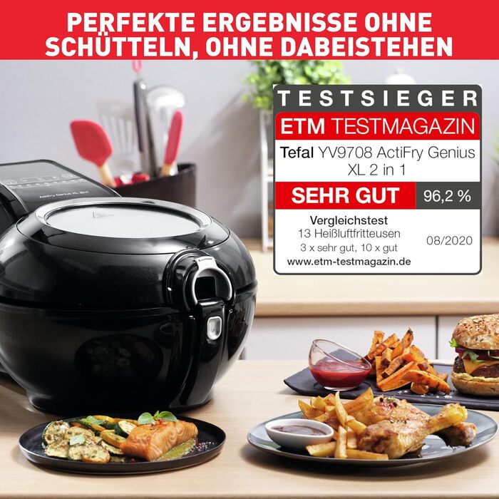 Аерофритюрниця Tefal ActiFry Genius XL 2в1, 1,7 кг, 9 програм, для 8 осіб, з мішалкою, без олії, чорна