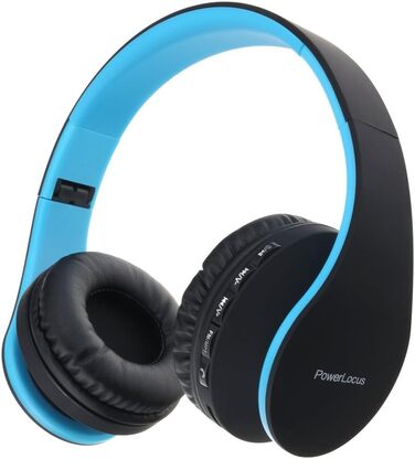 PowerLocus Бездротові навушники Over-Ear з Bluetooth, Hi-Fi стерео, FM радіо, Micro SD/TF, мікрофон, для iPhone/Android/Tablet/Laptop (Чорний/Синій)