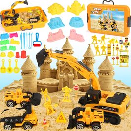 Subtail Magic Sand for Kids - 6 Construction Vehicles | 16 Castle Shapes | 18 Traffic Signs - Kinetic Sand Play Sand, Foldable Sandbox - Gifts for Boys and Girls Ages 3, 4, 5