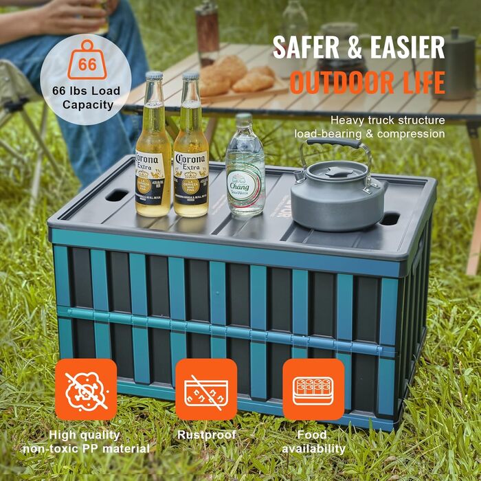 VEVOR 3-Piece Set 65L Professional Folding Box made of PP, Transport Box with Lid, Foldable Storage Box with Handle, Stackable Crates, Storage Box, Folding Boxes, Stackable Boxes for Storage & Transport