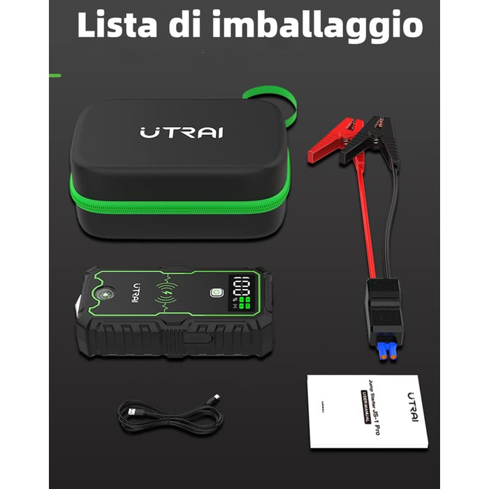 Powerbank UTRAI Starthilfe: Портативний пусковий пристрій для автомобіля 27000mAh, 3600A, з бездротовим зарядним пристроєм 10W та ліхтариком 4 LED
