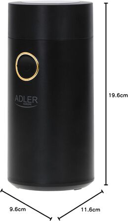 Електрична кавомолка ADLER, 75 г, 150 Вт, чорна з золотом