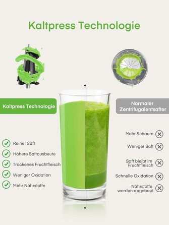 FOHERE Slow Juicer, Vegetable and Fruit Extractor, 119MM Opening, Electric Cold Press with Quiet 200 Watt Motor, Easy to Clean with Double-Layer Filter and Reverse Function