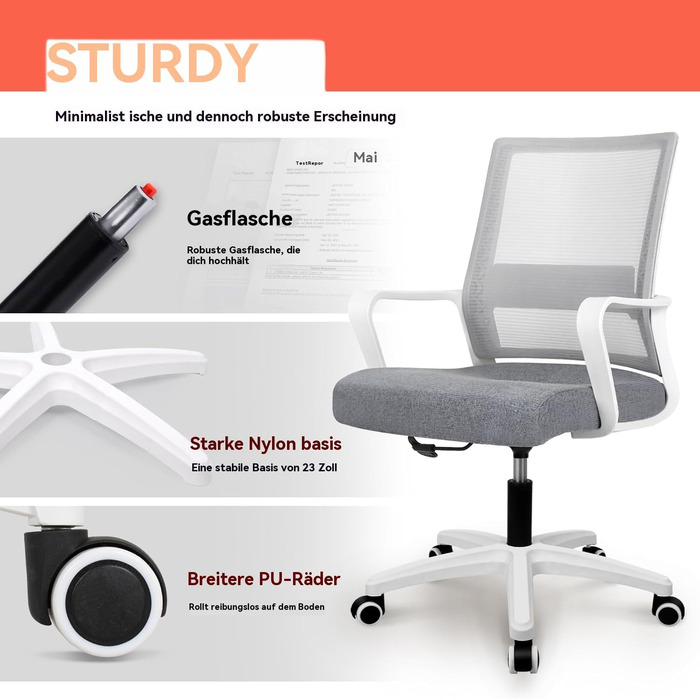 Ергономічне крісло для офісу, регульовані підлокітники, 3D-підголовник та поперекова підтримка, функція гойдання та нахилу (білий та чорний)