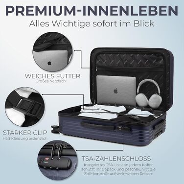 Набір валіз xRace 3-частинний ABS, 20/24/28 дюймів, ручна поклажа, TSA замок, 360° колеса, стійкий до ударів, з преміум підкладкою (Морська блакить)