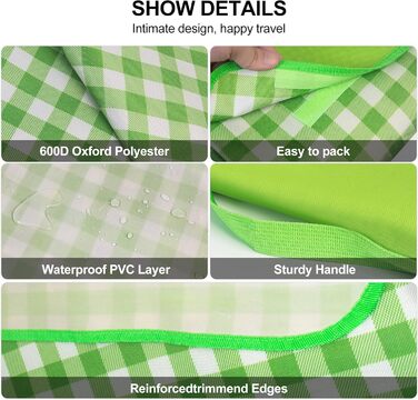 Плед для пікніка Reakoo 200x300 см, водонепроникний килим для пляжу XXL, з ручкою, антипісочний, пральний для кемпінгу, парку, саду