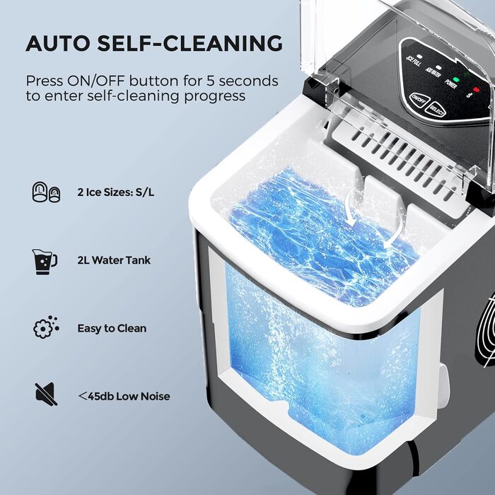 Portable Ice Maker - Fast Cube Ice Machine for Home, Kitchen, Office, Bar (Black)