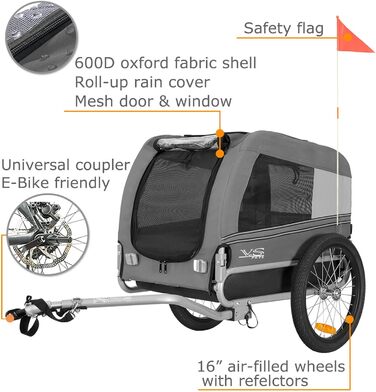 Tiggo VS Pets M: Фаркоп для собак, велосипедний причіп для собак, сірий