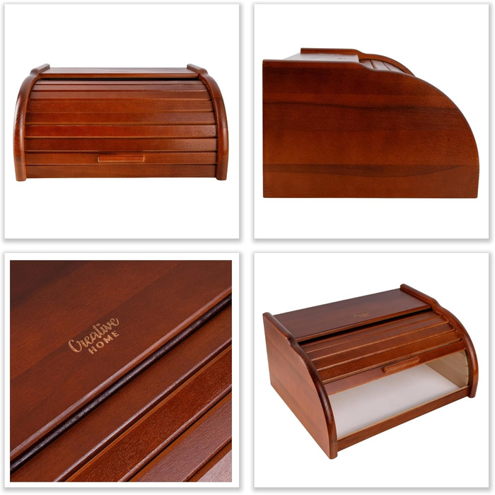 Дерев'яний хлібний ящик Creative Home | 38 x 28,5 x 17,5 см | Для хліба, булочок, тортів | З відкидним кришкою | Натуральний | Підходить для будь-якої кухні (колір: коричневий)