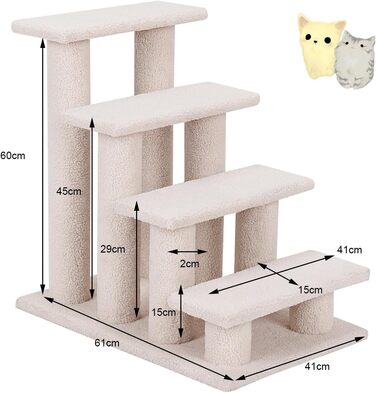 Сходи для котів SOARS, 4-ступеневі, для тварин до 25 кг, сходи для собак, котячий комплекс, 61 x 1 x 60 см, бежевий