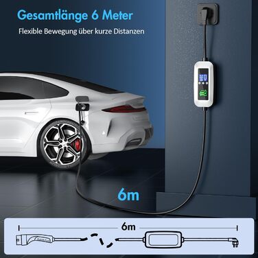 Кабель для зарядки електромобіля Type 2, 3.68kW, 6м, 16A, з цифровим дисплеєм та таймером, для PHEV та EV