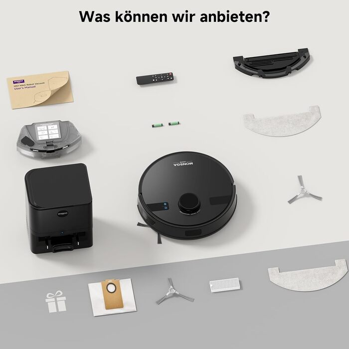 Робот-пилосос MONSGA з функцією миття, 3.5л, потужність 5000Pa, час роботи 180хв, LiDAR навігація, керування через додаток, чорний