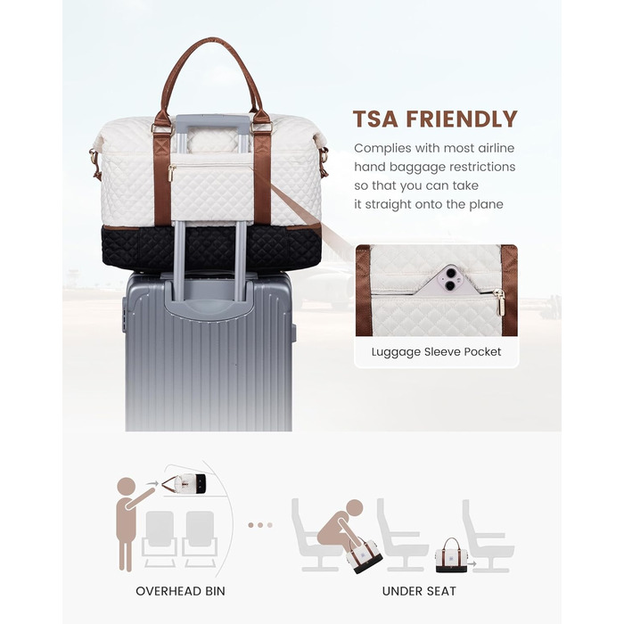 Спортивна сумка LOVEVOOK для жінок, велика ручна поклажа, дорожня сумка-дуffel, XL (2 шт., бежевий, чорний, коричневий)