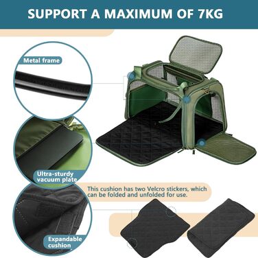 Транспортна переноска для котів та собак Petsfit, складна, 47L x 30B x 30H см, оливковий колір