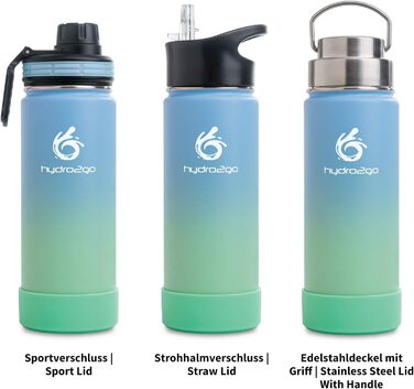 Фляга термос Hydro2Go з нержавіючої сталі 530 мл, 3 кришки, BPA-free, зберігає тепло 12 год, холод 24 год
