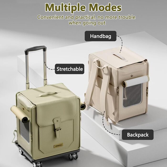 Рюкзак для тварин Galatée з колесами, візок для домашніх тварин, сумка для подорожей з собакою з знімними колесами, рюкзак для собак з вентиляційними вікнами з сітки (зелений)