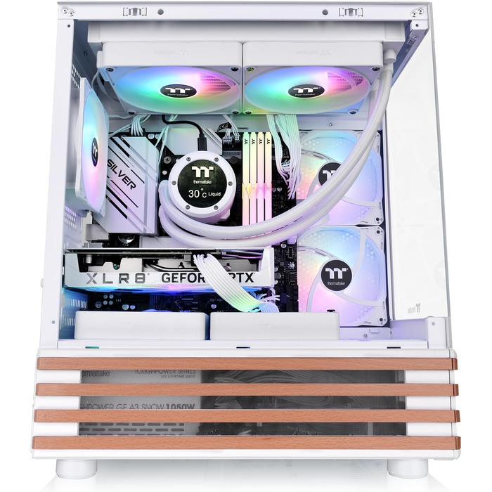 Корпус Thermaltake TG ARGB Micro-Tower з темперованим склом, 3 вентилятори ARGB, підтримка водяного охолодження 240/280мм, білий (View 170 Wood, Snow)