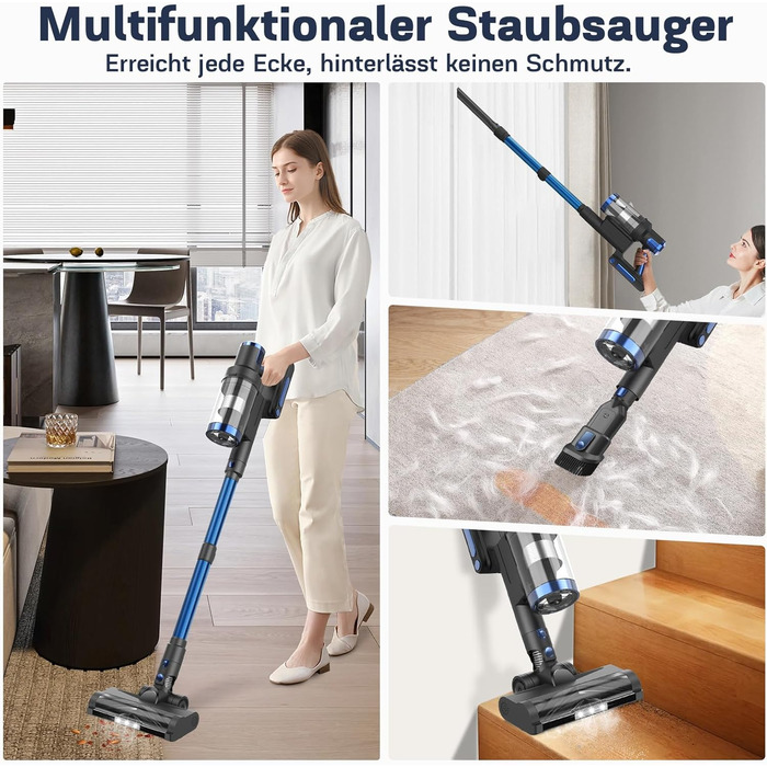 Бездротовий пилосос Nigecue 550W з акумулятором, 45000Pa, 60 хвилин роботи, Smart-дисплеєм, антизаплутувальною щіткою та контейнером 1.5L. Ідеально підходить для твердих підлог, килимів та видалення шерсті тварин.