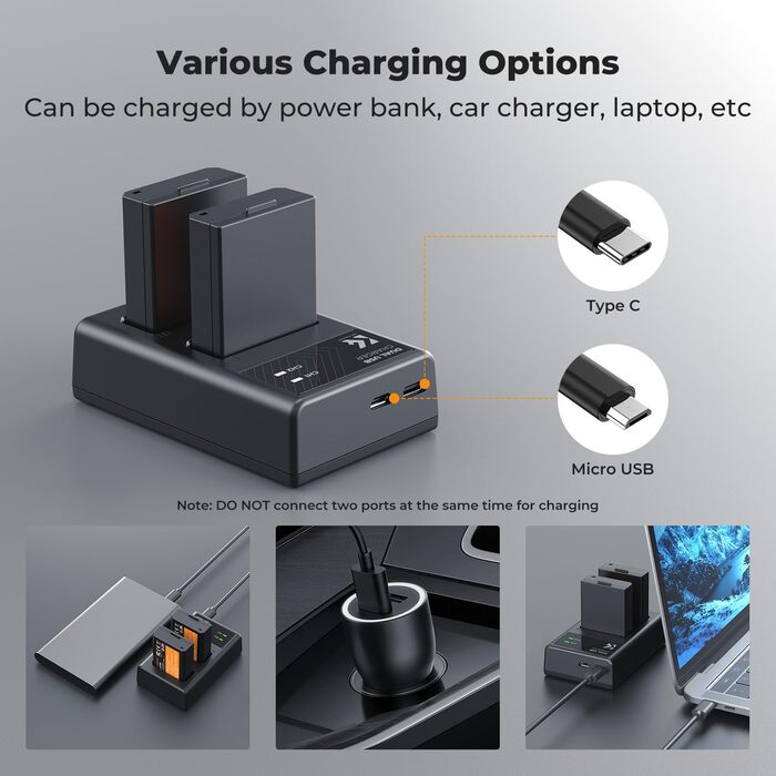 Акумулятор K&F CONCEPT LP-E10 (2 шт.) з подвійним зарядним пристроєм Micro USB/Type-C, сумісний з Canon EOS 1100D/1300D/1500D/1200D/X50