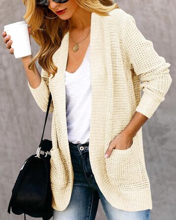 Жіночий в'язаний кардиган Saodimallsu з довгим рукавом, оверсайз, легкий, м'який, з кишенями, хакі (L, персиковий)