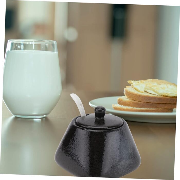 DOITOOL Sugar Bowl with Lid and Ceramic Sugar Bowl Porcelain Spice Jar Spice Container Sugar Container for Home Kitchen Coffee Bar Black