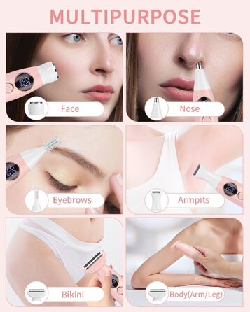 Електричний жіночий тример 5-в-1 для тіла, бікіні, брів та носа, з USB-станцією, білий (рожевий)