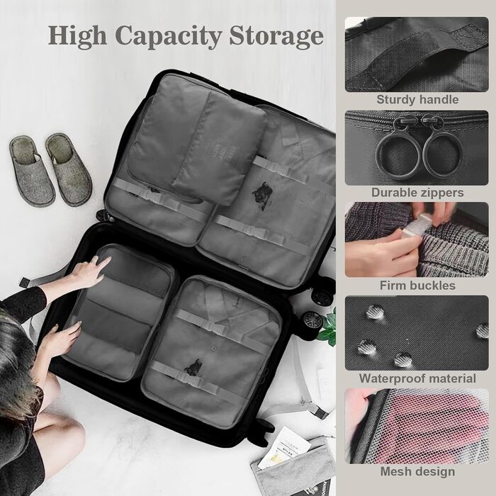 Органайзер для валізи GIBOHOM, набір 15 шт., водонепроникні чохли для одягу, туристичний органайзер, чорний