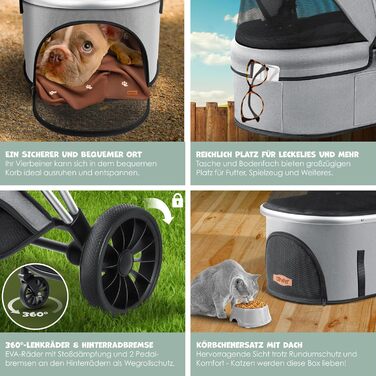 Візок для собак 3в1: візок-переноска, сумка-переноска, візок-бігун для тварин до 20 кг (сірий/сріблястий)