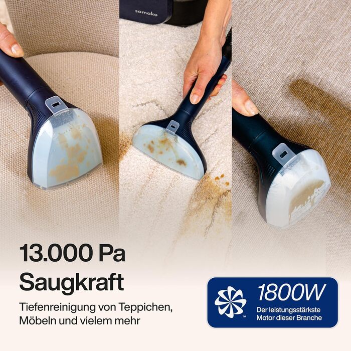 Samako Теперішній очищувач килимів та м'яких меблів – компактний ручний пристрій, потужний 400W двигун, 2 великі резервуари для води, підходить для всіх типів тканини (потужна версія (2000 Вт))