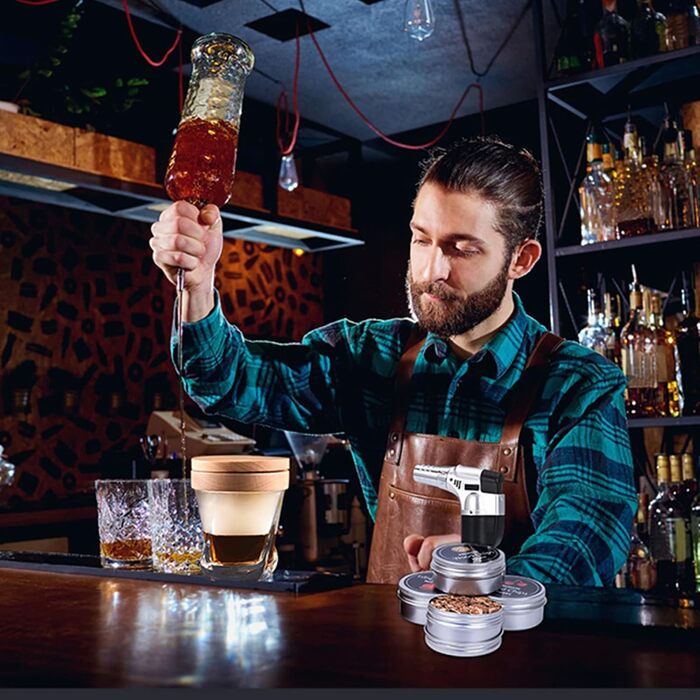 Набір для копчення коктейлів та віскі: 4 дерев'яні чіпси, ретро-дизайн, для віскі, коктейлів та вина, подарунок для батька, чоловіка та любителів коктейлів