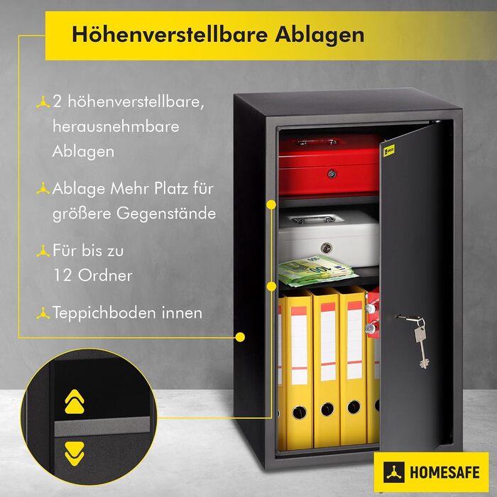 Сейф Homesafe HV15K з ключовим замком, металевий, Carbon Satin Чорний (70x40x36 см)