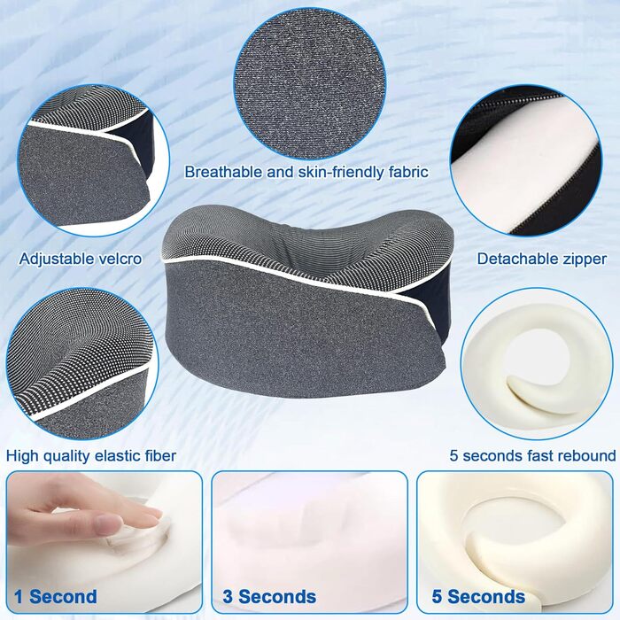 Подушка для шиї у літак, 360° - ергономічна подушка для подорожей з memory foam, набір для дорослих (з коробкою, маскою для очей та навушниками) чорного кольору