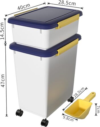 Cetomo Airtight Dog Food Container with Wheels - 10L & 32L Capacity - White